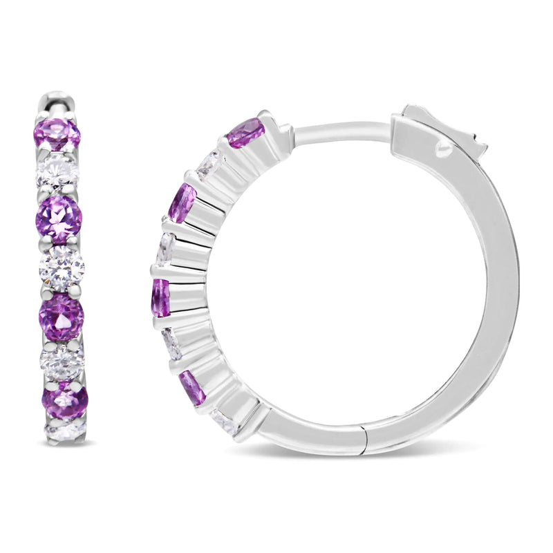 10K White Gold 2.5MM Sapphire Gemstone and 1/2 Cttw Diamond Hoop Earrings (H-I Color, I1-I2 Clarity)