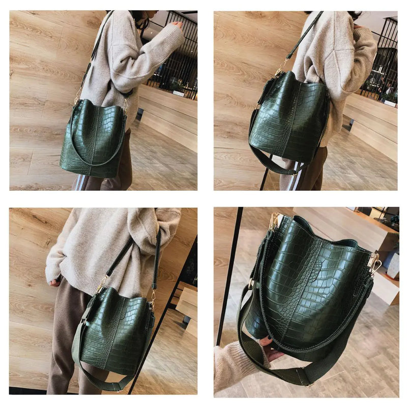 Blake Shoulder Bag -Olive Croc