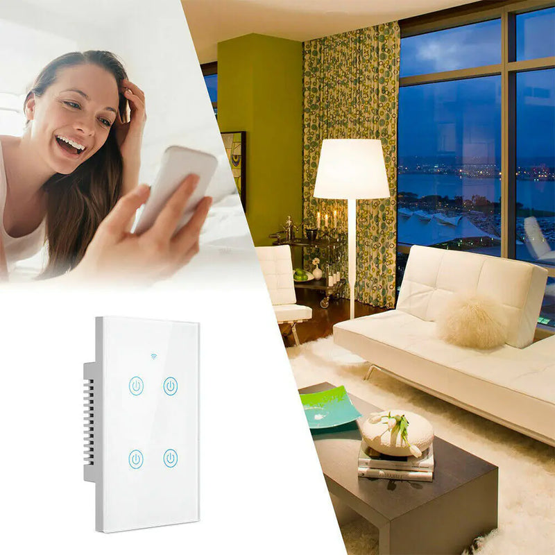 1/2/3/4 Gang WiFi Smart Wall Touch Light Switch Glass Panel For Alexa/Google APP