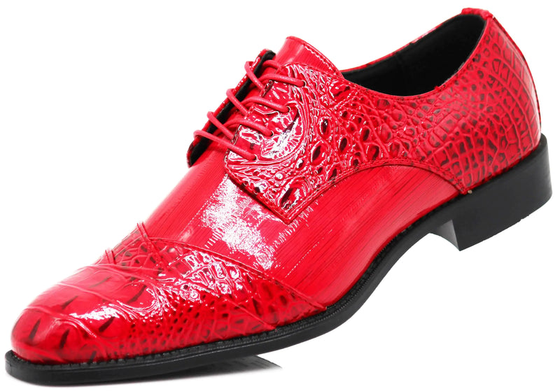STW Mens Alligator Crocodile Print Oxfords Fashion Lace Up Dress Shoes (8.5 D(M) US Red)