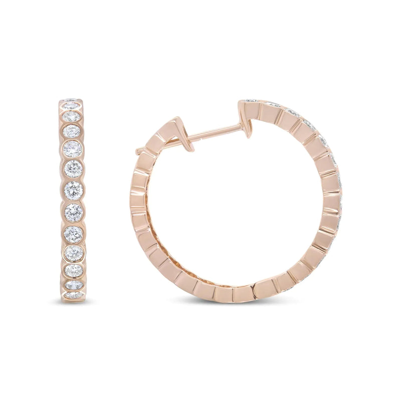 18K Rose Gold 1 Cttw Round Bezel-Set Diamond Hoop Earrings (F-G Color, VS1-VS2 Clarity)