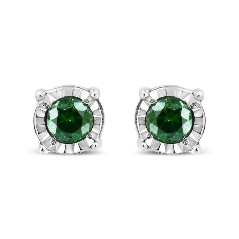 Sterling Silver Rose Cut Treated Green Diamond Solitaire Stud Earrings (0.25 cttw, Green Color, I2-I3 Clarity)