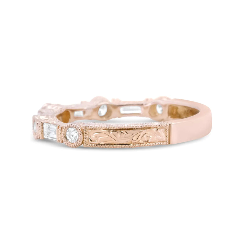 14K Rose Gold 3/8 Cttw Baguette and Round Diamond Bridal Band - (H-I Color, VS1-VS2 Clarity)