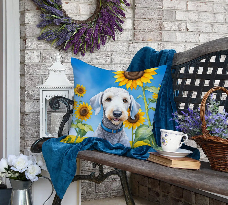 Bedlington Terrier in Sunflowers Throw Pillow