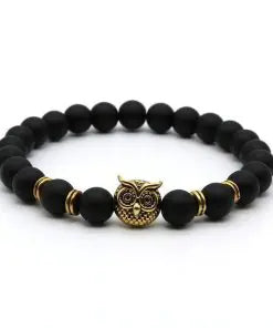 Owl Head Lava Stone Bracelet