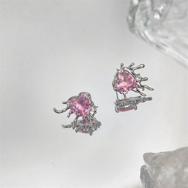 Pink Crystal Heart Aesthetic Earrings