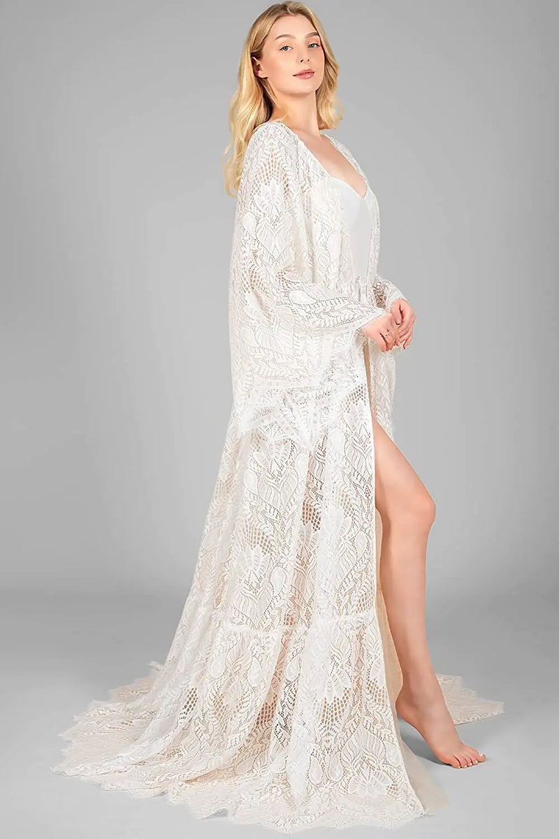 Lace Long Bride Robe for Dreamy Wedding Photos