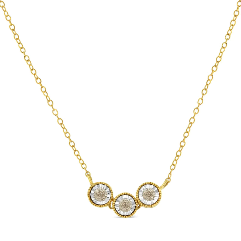 Two-Toned Sterling-Silver Champagne Diamond 3 Stone Necklace (1/4 cttw, K-L Color, I2-I3 Clarity)