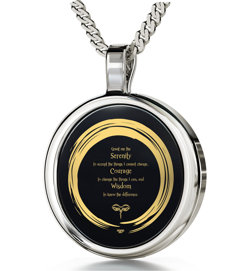 Serenity Prayer Necklace 24k Gold Inscribed Zen Circle Pendant