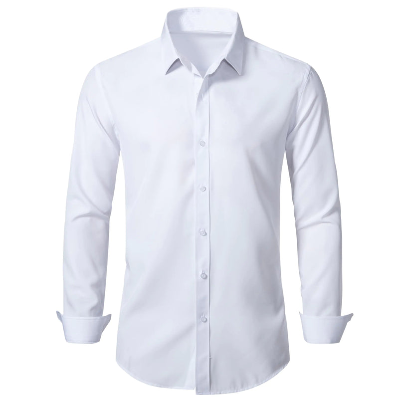 LOCALMODE Mens Stretch Slim Fit Dress Shirts Lightweight Soft Long Sleeve Casual Button Down Shirts White X-Small