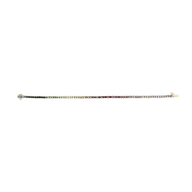 14K Yellow Gold Natural Rainbow Gemstone Sapphire and Tsavorite Tennis Bracelet - 7" Inches