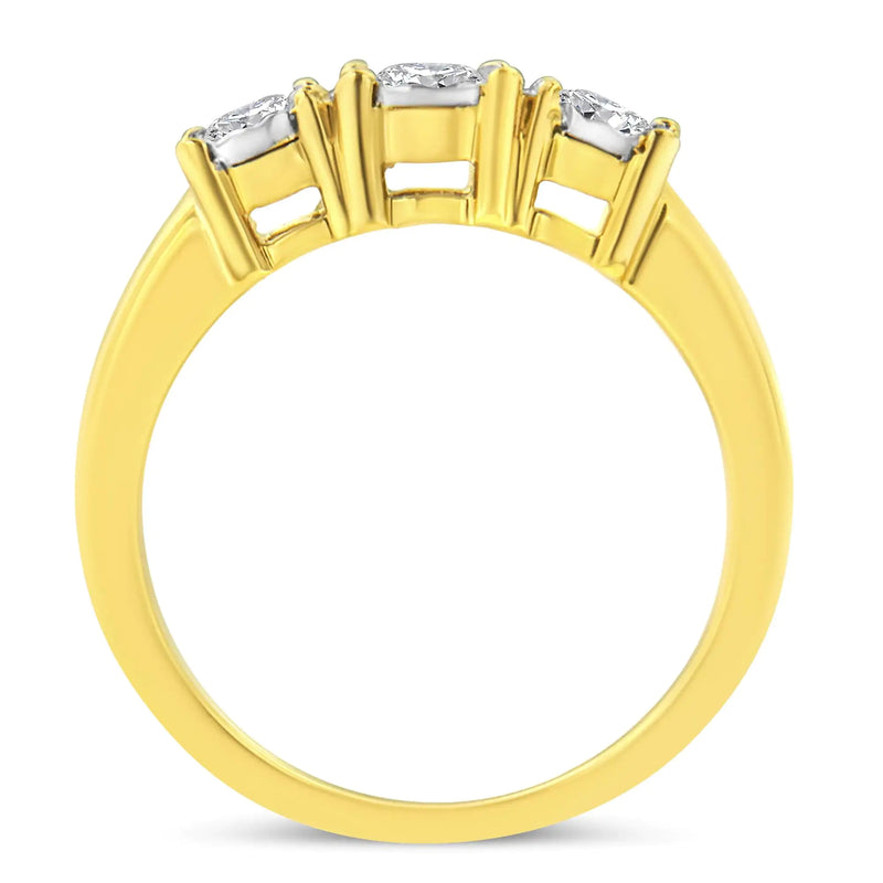 14K Yellow Gold Plated .925 Sterling Silver 1/2 Cttw Diamond Three Stone Illusion Plate Ring (J-K Color, I1-I2 Clarity)