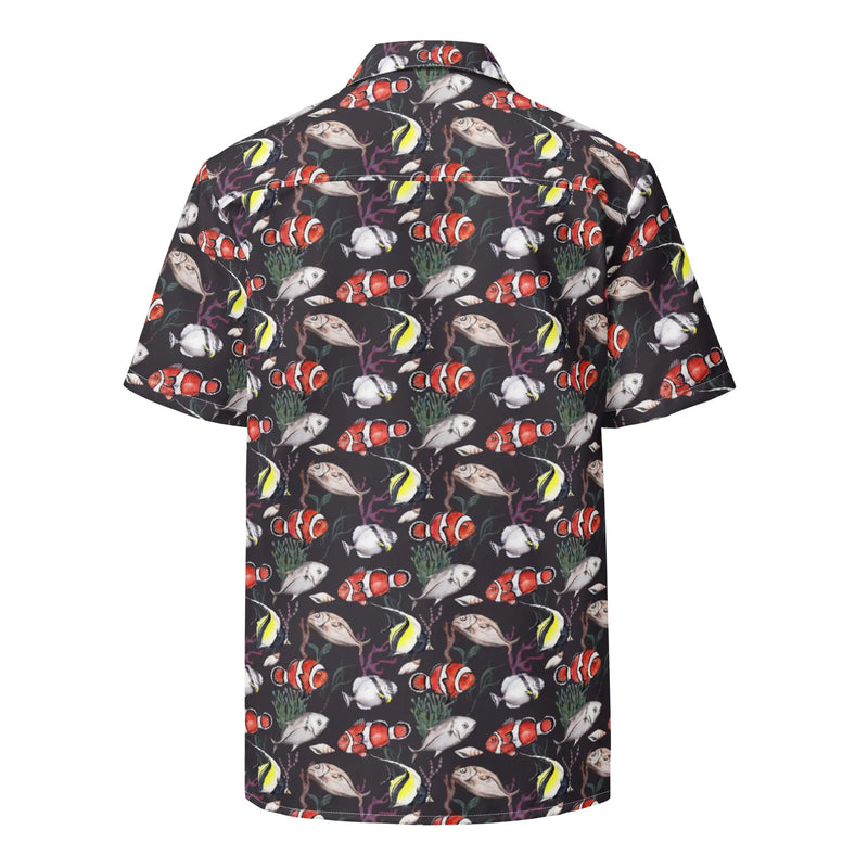 Murky Reef Tropical Saltwater Fish Hawaiian Button Shirt: Dive into Underwater Elegance!