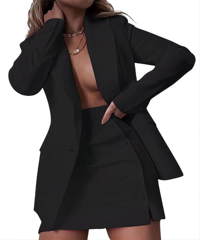 LROSEY Womens Suits 2 Piece Set Outfits Professional Office Work Long Sleeve and Blazer Mini Skirt Black