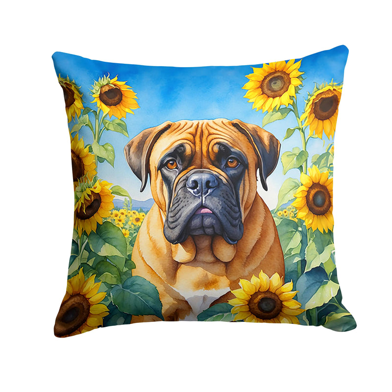 Bullmastiff in Sunflowers Throw Pillow