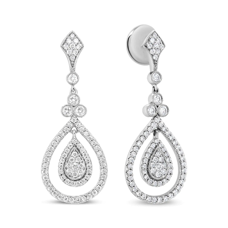 18K White Gold 1 1/4 Cttw Round Diamond Openwork Teardrop-Shaped Dangle Earrings (F-G Color, VS1-VS2 Clarity)