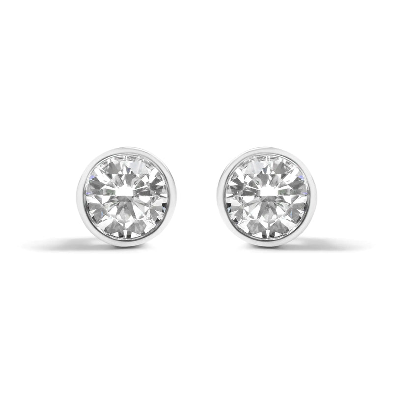 14K White Gold 5/8 Cttw Bezel Set Lab Grown Round Diamond Screw-Back Solitaire Stud Earrings (G-H Color, VS2-SI1 Clarity)