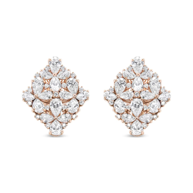 18K Rose Gold 8 1/3 Cttw Pear and Round Diamond Floral Cluster Omega Earrings (F-G Color, VS1-VS2 Clarity)