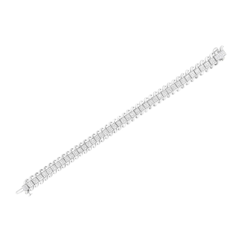 14K White Gold 5.0 Cttw Princess Cut Diamond 7" Invisible Set Wavy S-Link Tennis Bracelet (G-H Color, SI1-SI2 Clarity)