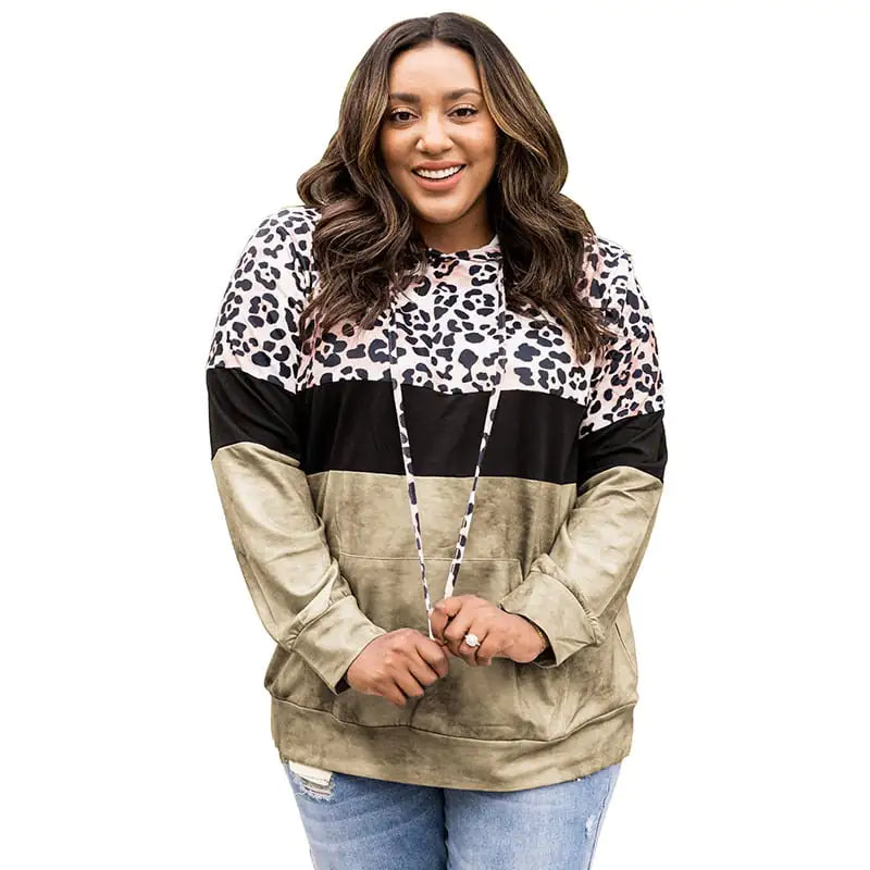 Autumn Leopard Print Contrast Color Hooded Sweater
