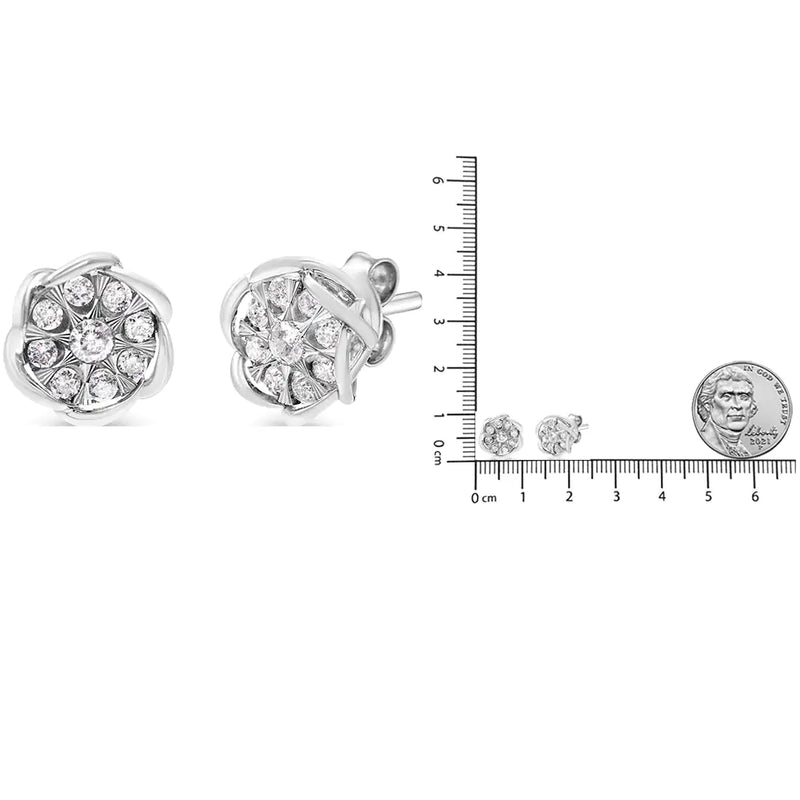 10K White Gold 1/2 Cttw Diamond Floral Cluster Swirl Stud Earrings (H-I Color, I1-I2 Clarity)