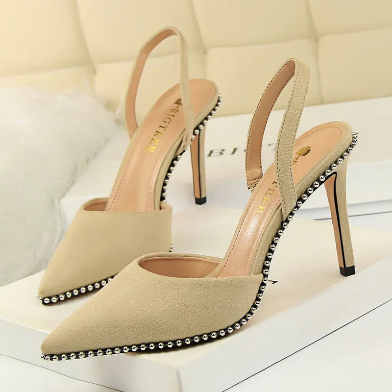 2020 Summer New Metal Studded Pointed High Heel Sandals