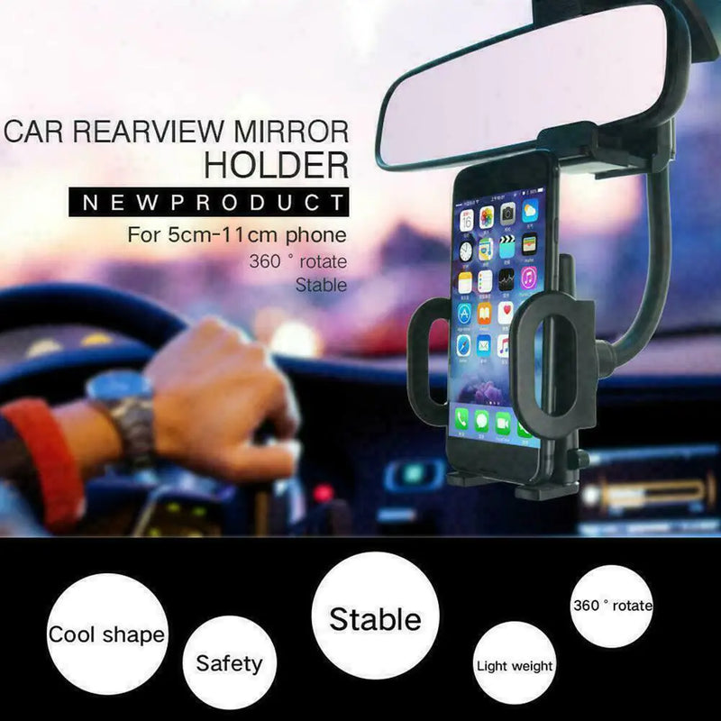 Universal 360° Car Rearview Mirror Mount Stand Holder Cradle For Cell Phone GPS