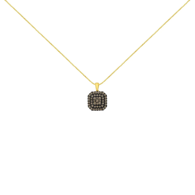 10K Yellow Gold Plated .925 Sterling Silver 1.0 cttw Black Rhodium Diamond Halo 18" Pendant Necklace (J-K Color, I1-I2 Clarity)