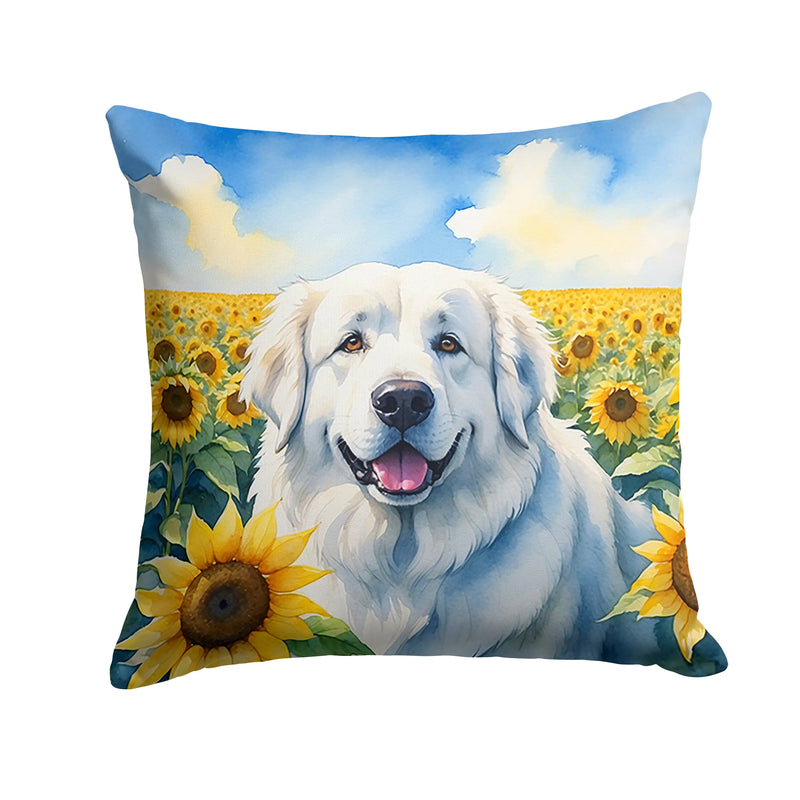 Great Pyrenees in Sunflowers Throw Pillow