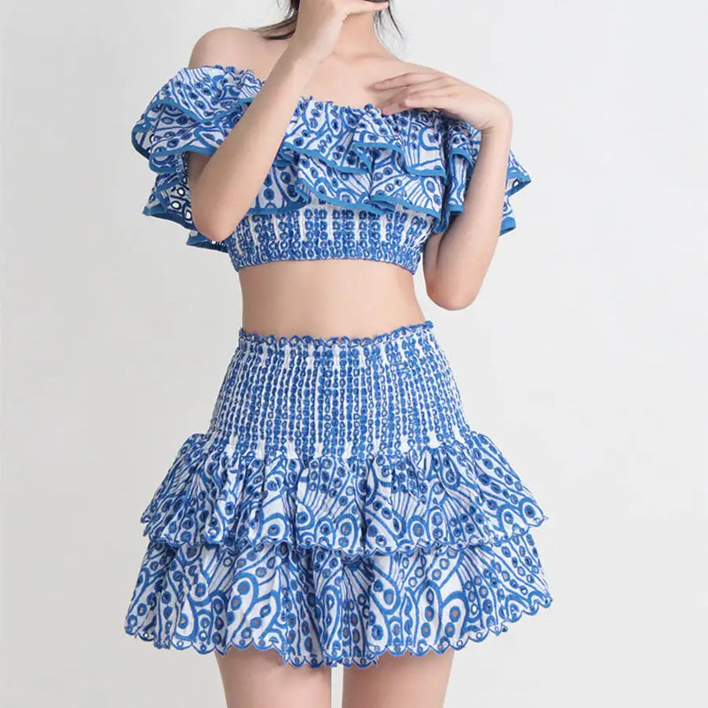 Seaside Vacation Two-Piece Ruffled Shirt & Skirt Set