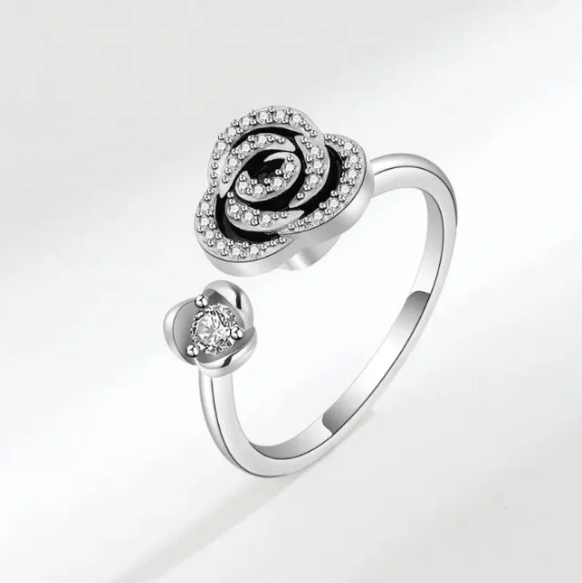 Rotating Rose Flower Opening Ring