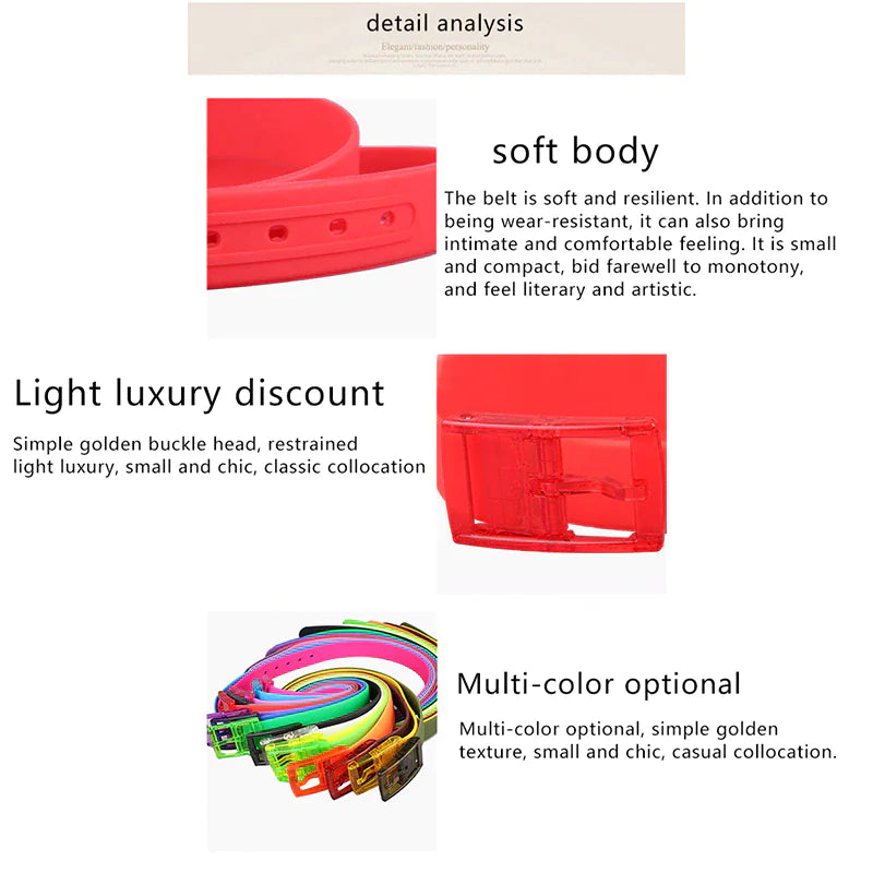 Adjustable Cut to Fit Rubber Plastic Jelly Silicone Casual Belt With Buckle USA