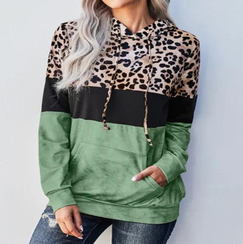 Autumn Leopard Print Contrast Color Hooded Sweater