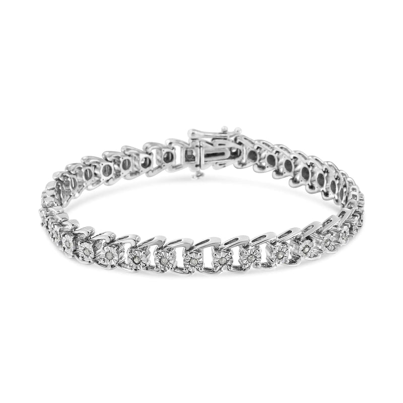 .925 Sterling Silver 1/2 Cttw Diamond Miracle-Set Double Swoosh Wave Style 7" Tennis Bracelet (I-J Color, I3 Clarity)