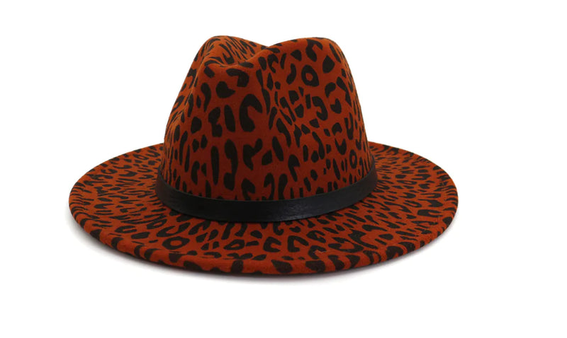 Leopard Print Jazz Hat for Couples - Wool Fedora MNDJS192