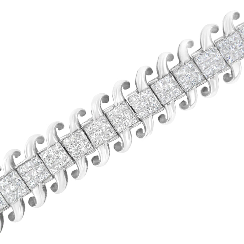 14K White Gold 5.0 Cttw Princess Cut Diamond 7" Invisible Set Wavy S-Link Tennis Bracelet (G-H Color, SI1-SI2 Clarity)