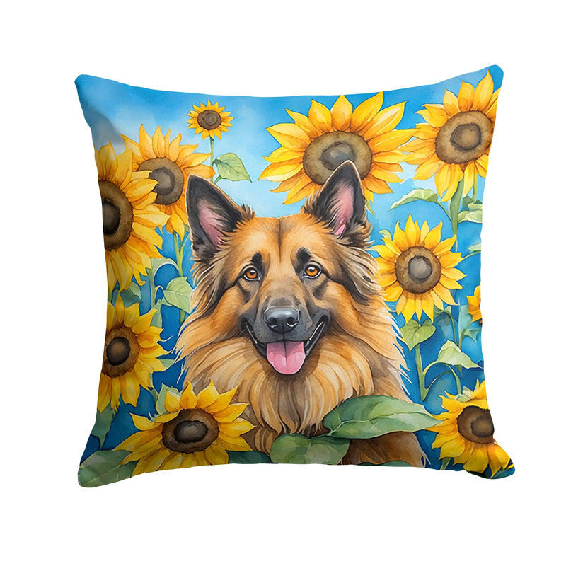 Belgian Tervuren in Sunflowers Throw Pillow