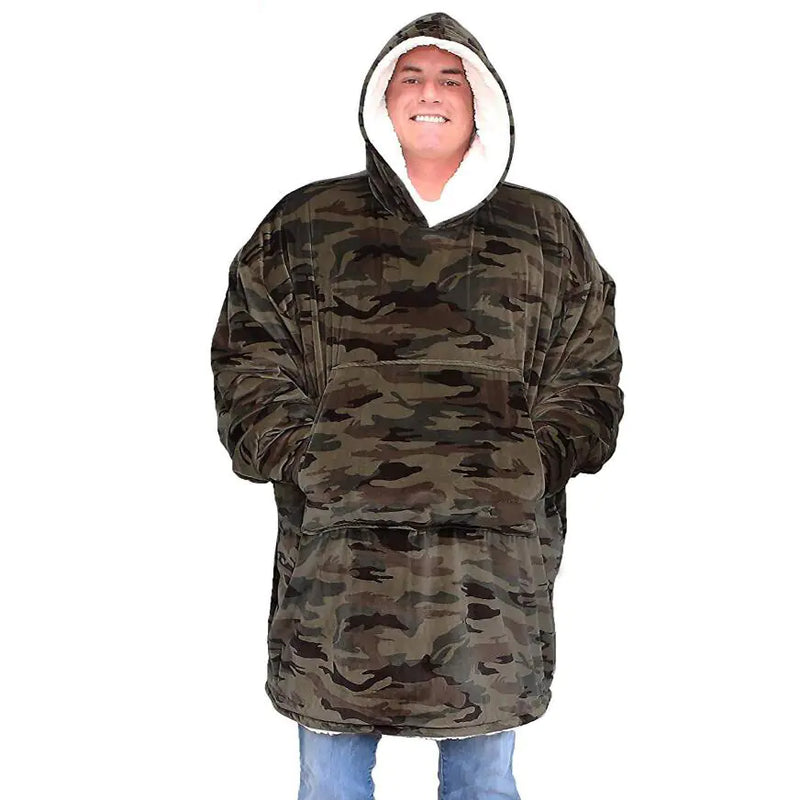 Leopard Print Camouflage Hoodie with Warm Fleece Blanket