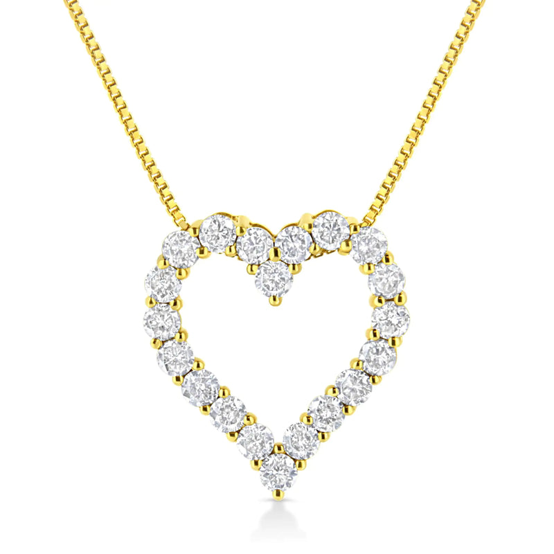 14K Yellow Gold Plated .925 Sterling Silver 2.0 Cttw Round Cut Diamond Classic Open Heart 18" Pendant Necklace (K-L Color, I2-I3 Clarity)