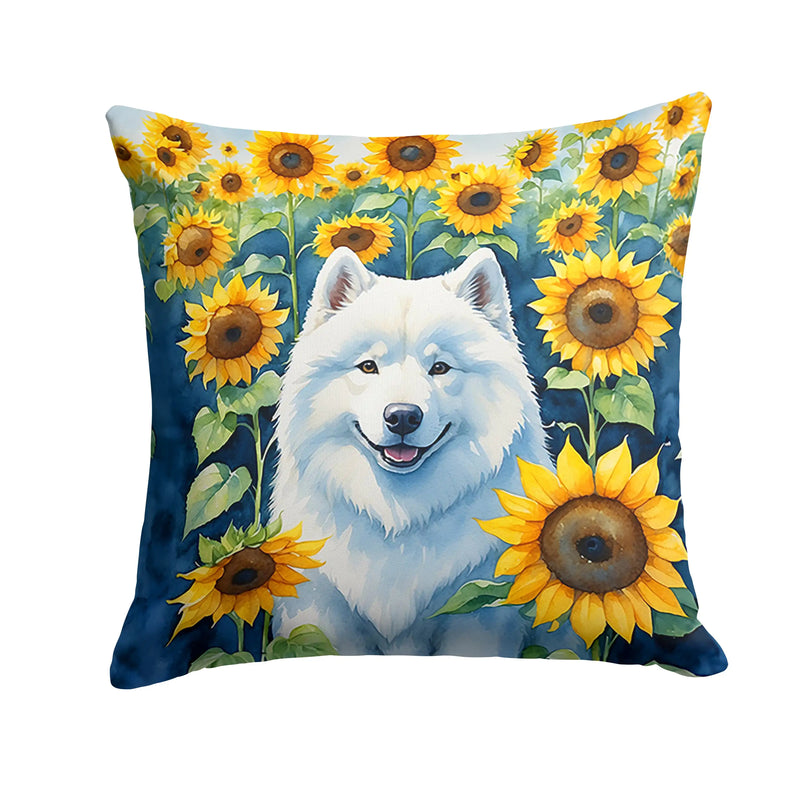 Samoyed in Sunflowers Throw Pillow