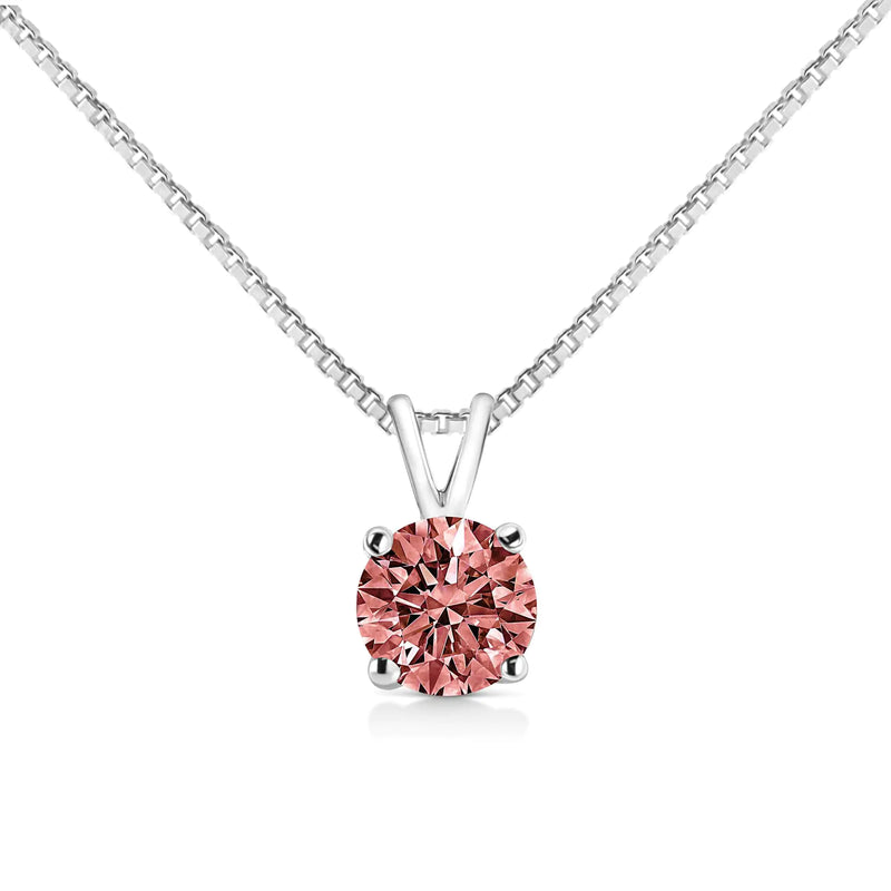 14K White Gold 1/2 Cttw Round Brilliant Cut Lab Grown Diamond 4 Prong Solitaire Pendant Necklace