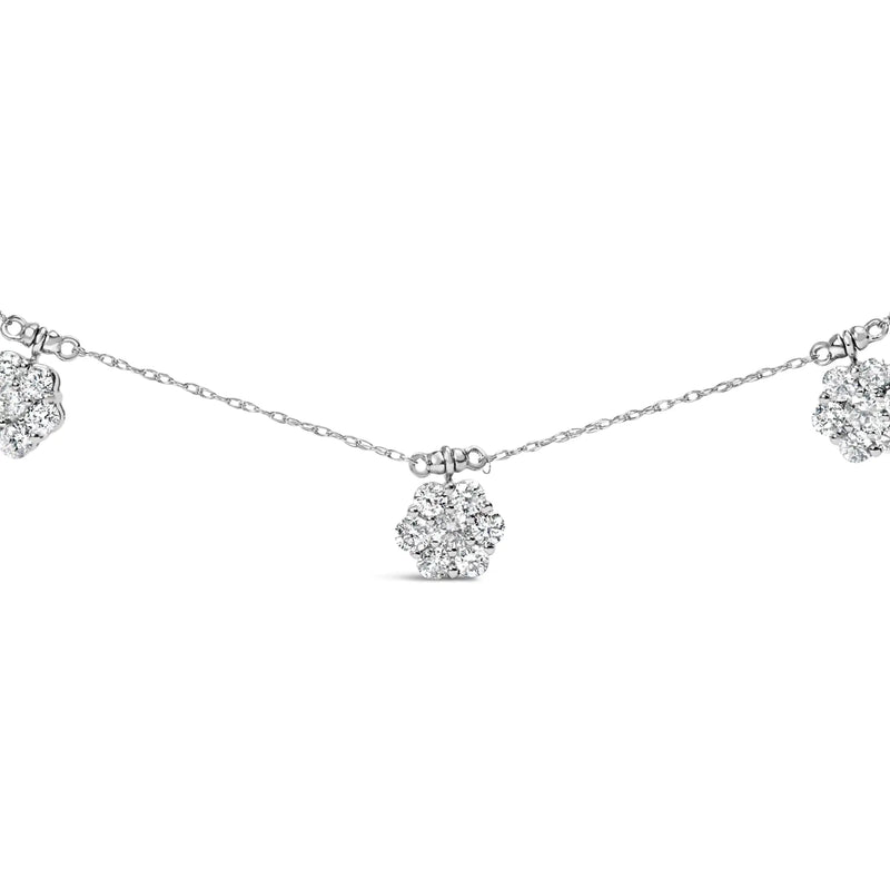 10K White Gold 3.0 Cttw Round-Cut Diamond 7 Stone Cluster Station Necklace (H-I Color, I1-I2 Clarity) - 18"