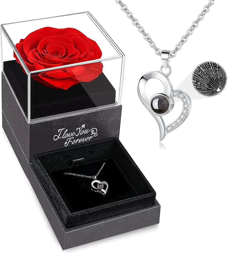 WILDLOVE Preserved Real Rose with I Love You Necklace, Christmas Gifts for Women, Mom, Grandma, Wife and Girlfriend, Birthday Anniversary Valentine&