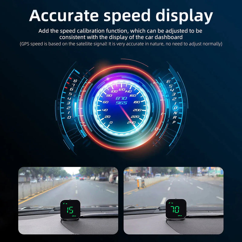 Digital Car HUD GPS Speedometer Head Up Display MPH KMH Compass Overspeed Alarm