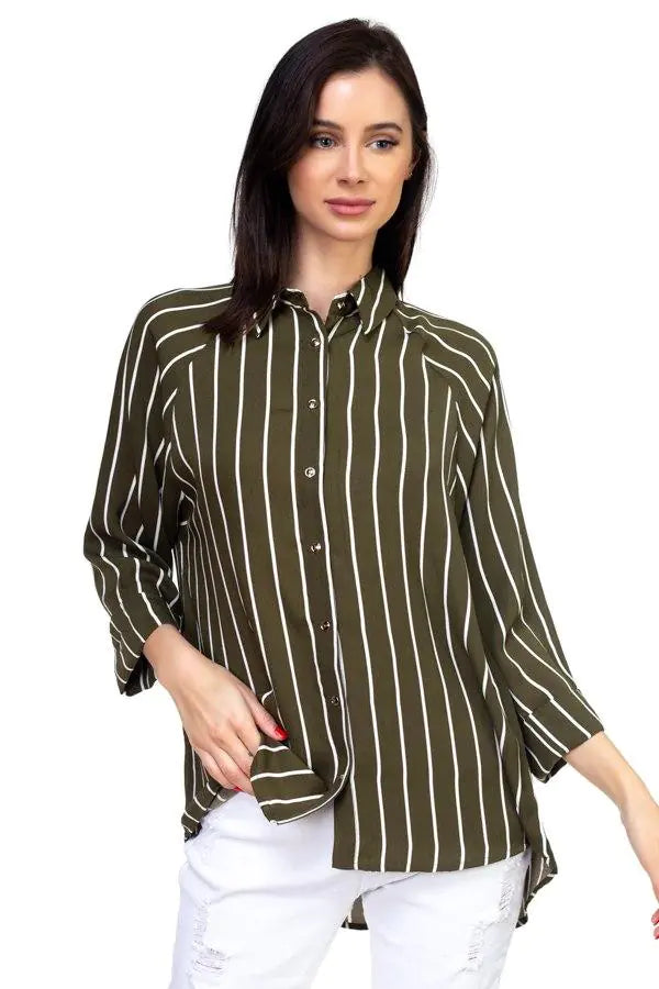 Stripe Button Down Shirt -Olive