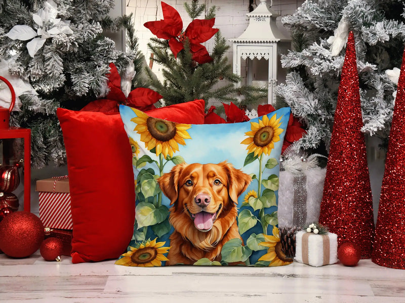 Nova Scotia Duck Toller in Sunflowers Throw Pillow