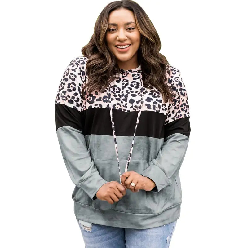 Autumn Leopard Print Contrast Color Hooded Sweater