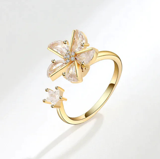 Rotating Rose Flower Opening Ring