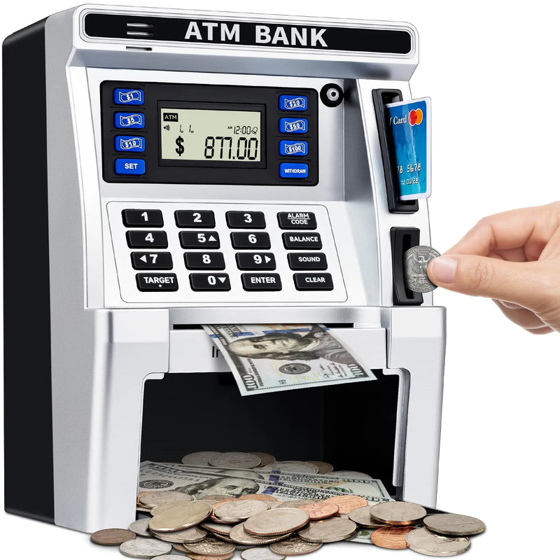 BAODLON Piggy Bank for Kids ATM Machine Bank for Real Money with Debit Card Bill Feeder Coin Recognition Balance Calculator Electronic Savings Safe Box Cool Stuff Toys Gifts for Teen Boys Girls