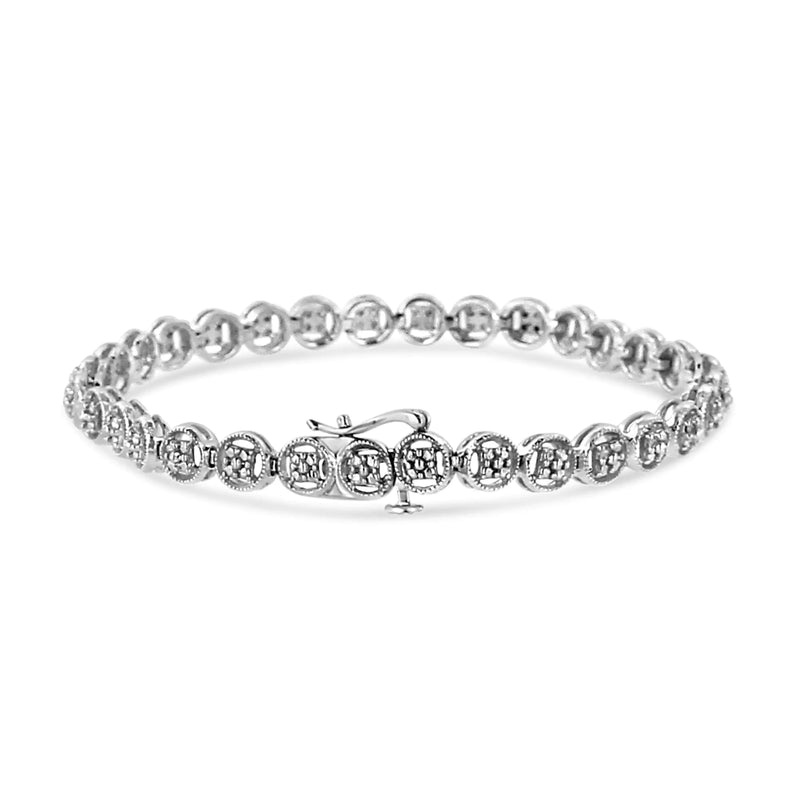 .925 Sterling Silver 1/10 Cttw Diamond Open Circle Wheel Link 7" Tennis Bracelet (I-J Color, I2-I3 Clarity)